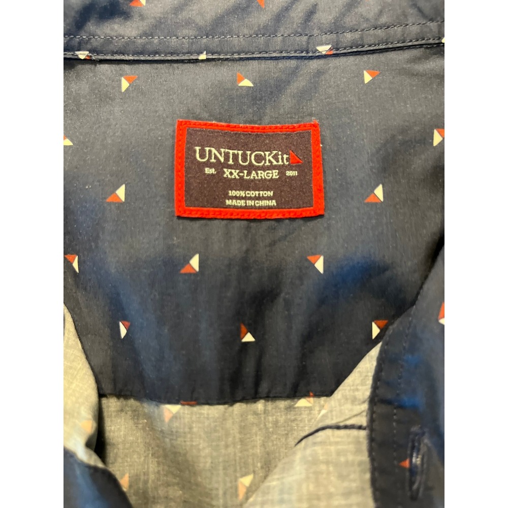 UNTUCKit Mens XX Large Navy Blue Geometric Print Short Sleeve Button Down Shirt‎ - Picture 2 of 7